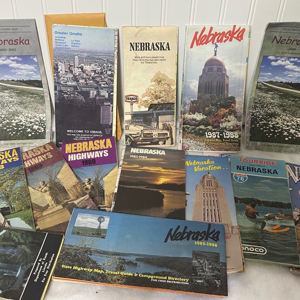 Vintage Nebraska Road Maps‎ Lot 1960s-2000s Omaha Travel Guides Good Condition